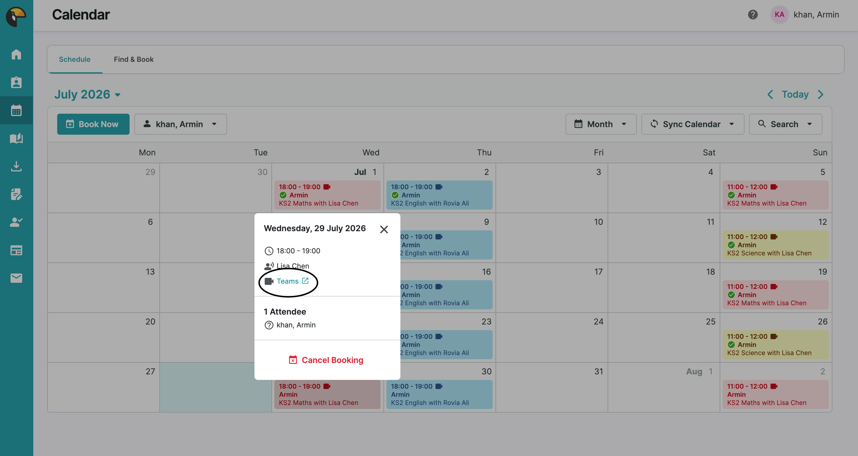 TutorBird Find and Book calendar view